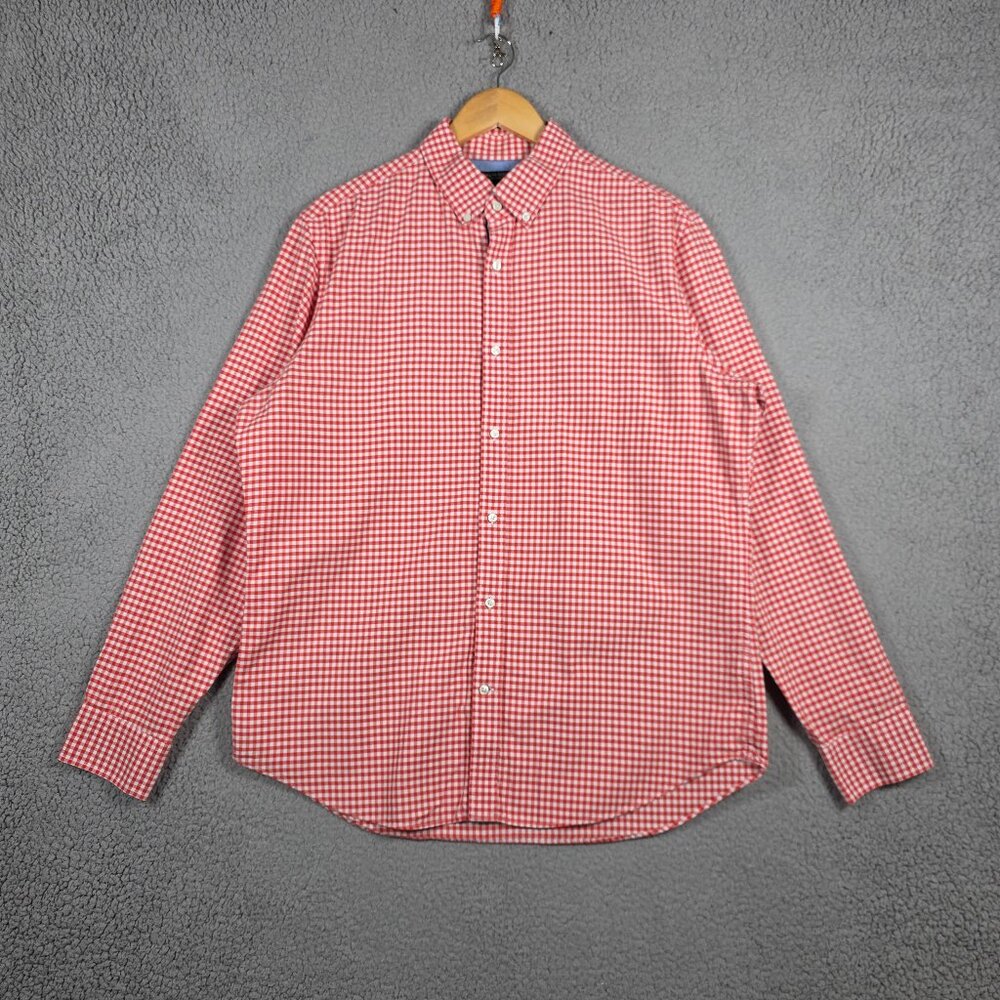Banana Republic Shirt Mens Size Large Blood Orange Gingham Oxford Shirt Slim Fit